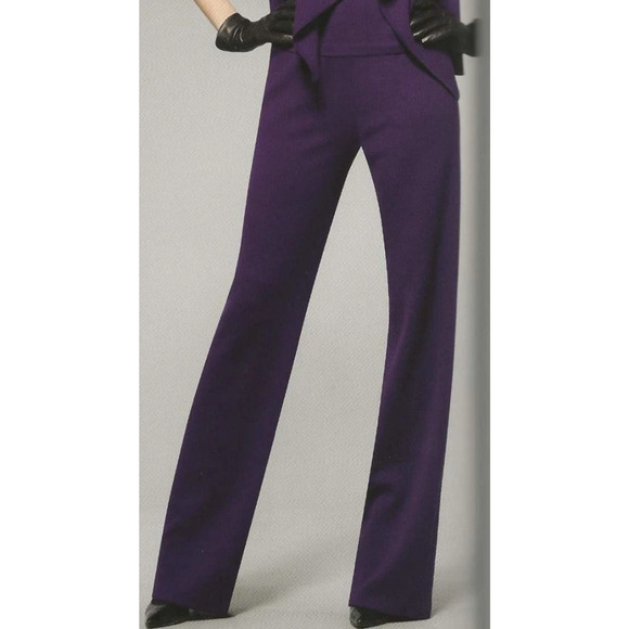 St John Santana Knit Pant Straight Purple Wool Blend Eggplant Elastic 16 XL - Picture 1 of 7